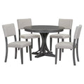2026 New5 Piece Retro Round Dining Table Set with 4 Upholstered Chairs, Wood Dining Table with Curved Trestle Style Legs