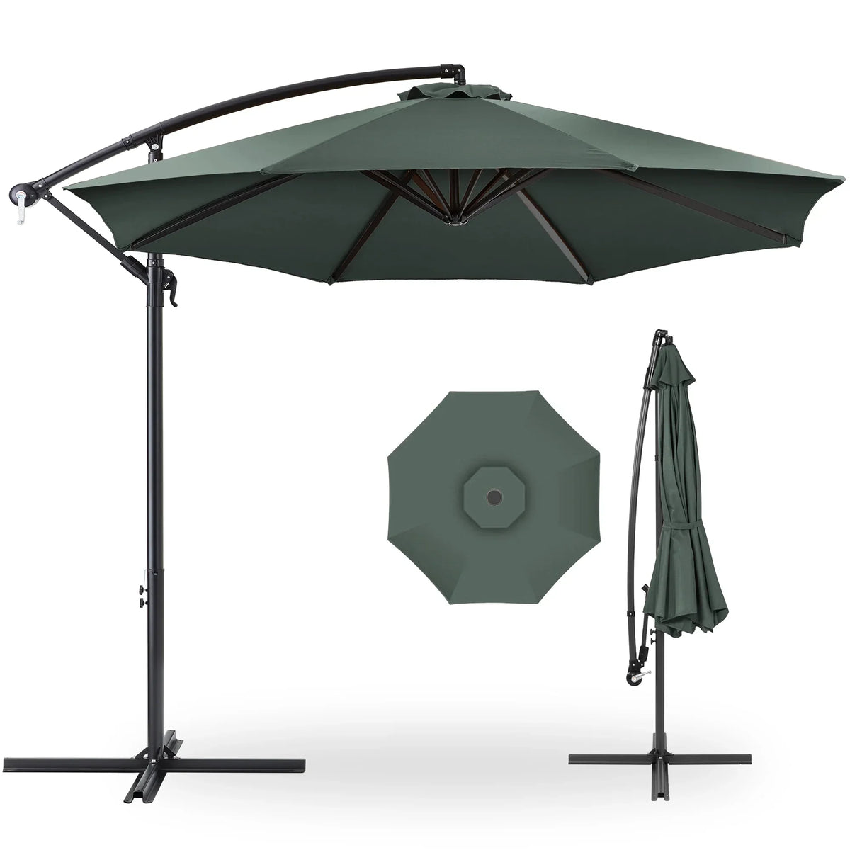 2026 NewBest Choice Products 10ft Offset Hanging Outdoor Market Patio Umbrella w/ Easy Tilt Adjustment - Tan