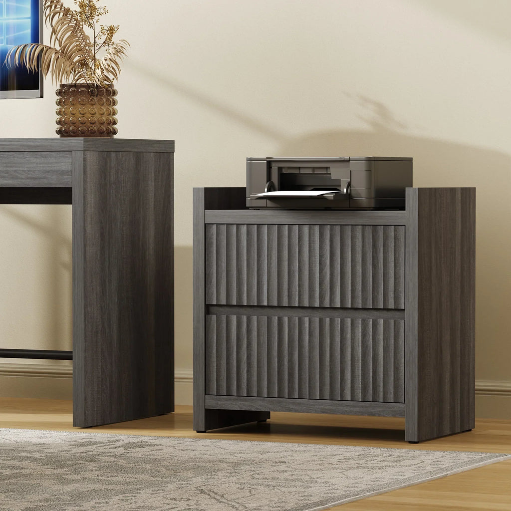 2026 NewSICOTAS 25.4" Wide Nightstand Set of 2 with Charging Station, Modern Night Stand with 2 Fluted Dresser & Handle-Less Storage Farmhouse Bed Side Table for Bedroom, Natural Oak