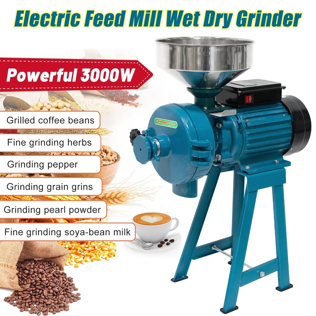 2026 NewNAIZEA 3000W Electric Grain Mill, 110V Corn Grinder, Heavy Duty Commercial Feed Mill, Wet Dry Cereals Grinder