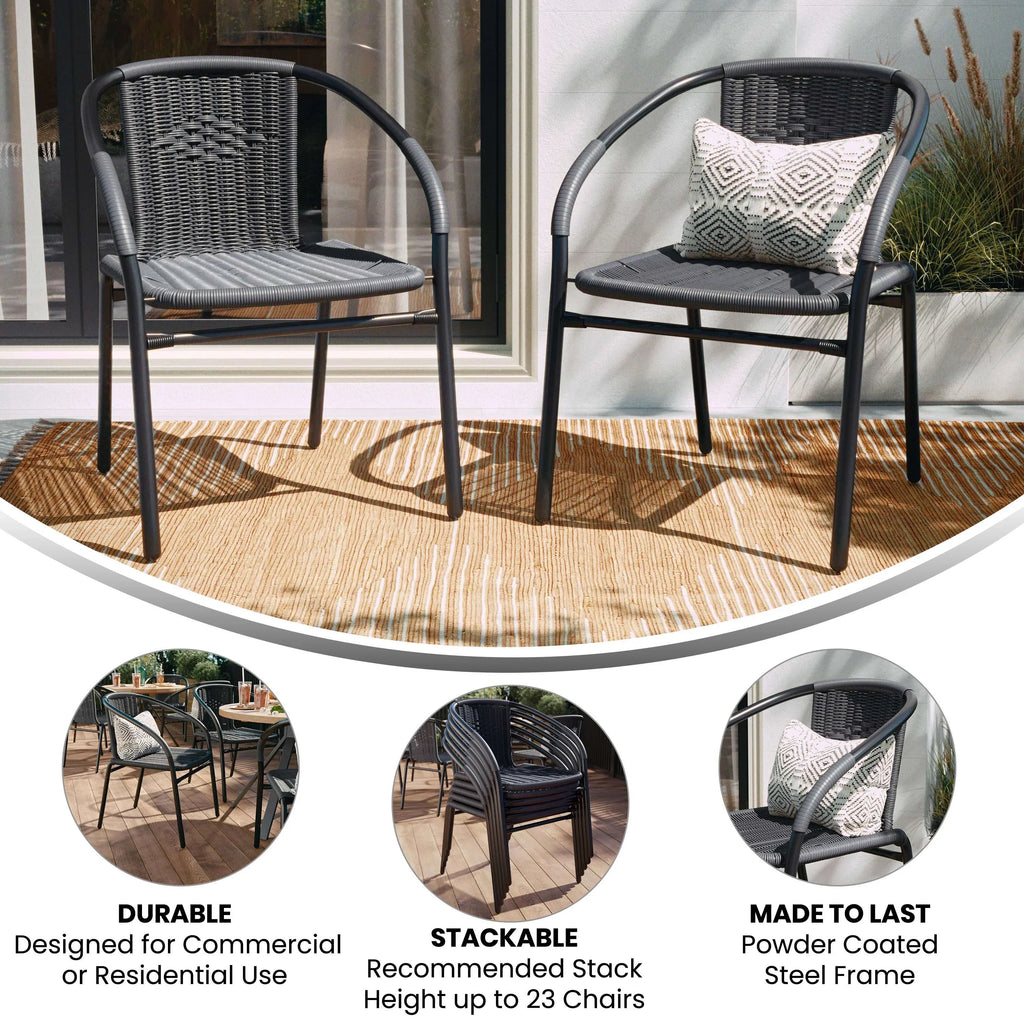 2026 NewEmma + Oliver Indoor/Outdoor Stacking Rattan Restaurant Patio Chairs, Set of 2, Gray