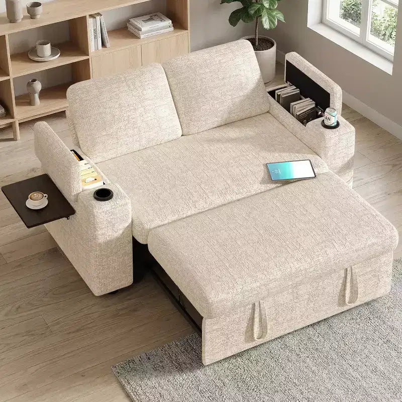 2026 Dyonery Sofá cama 4 en 1 de 65,5" con respaldos ajustables, carga USB/Type-C, portavasos y bolsillos, verde