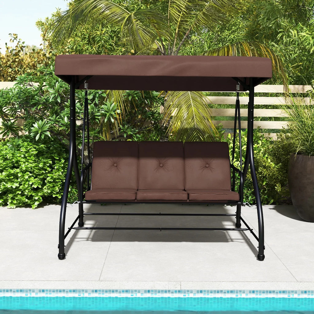 2026 NewCostway 3-Seat Outdoor Converting Patio Swing Glider Adjustable Canopy Porch Swing Black