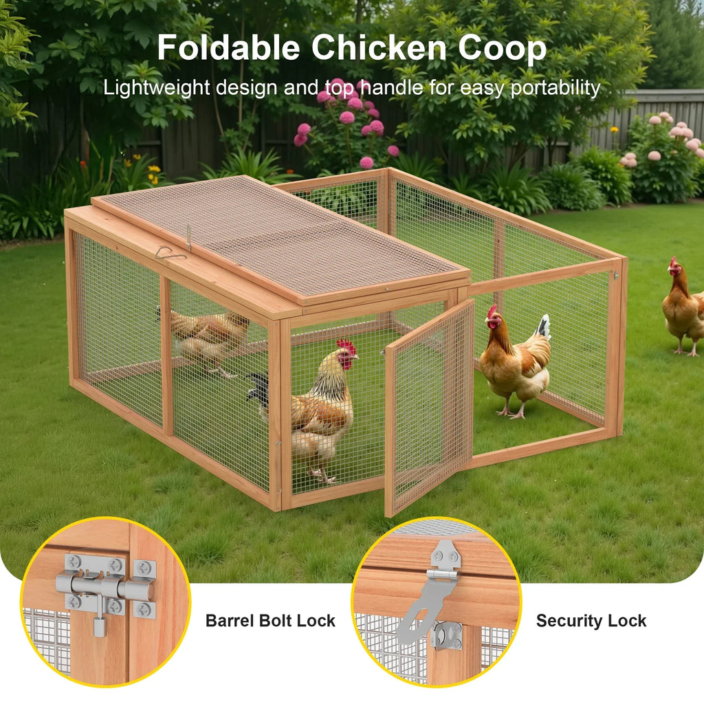 2026 NewPortable Chicken Coop Run Rabbit Hutch Outdoor Small Animal Cage House Wooden Poultry Enclosure for Bunny, Duck, Chick, Quail, No Assembly Required