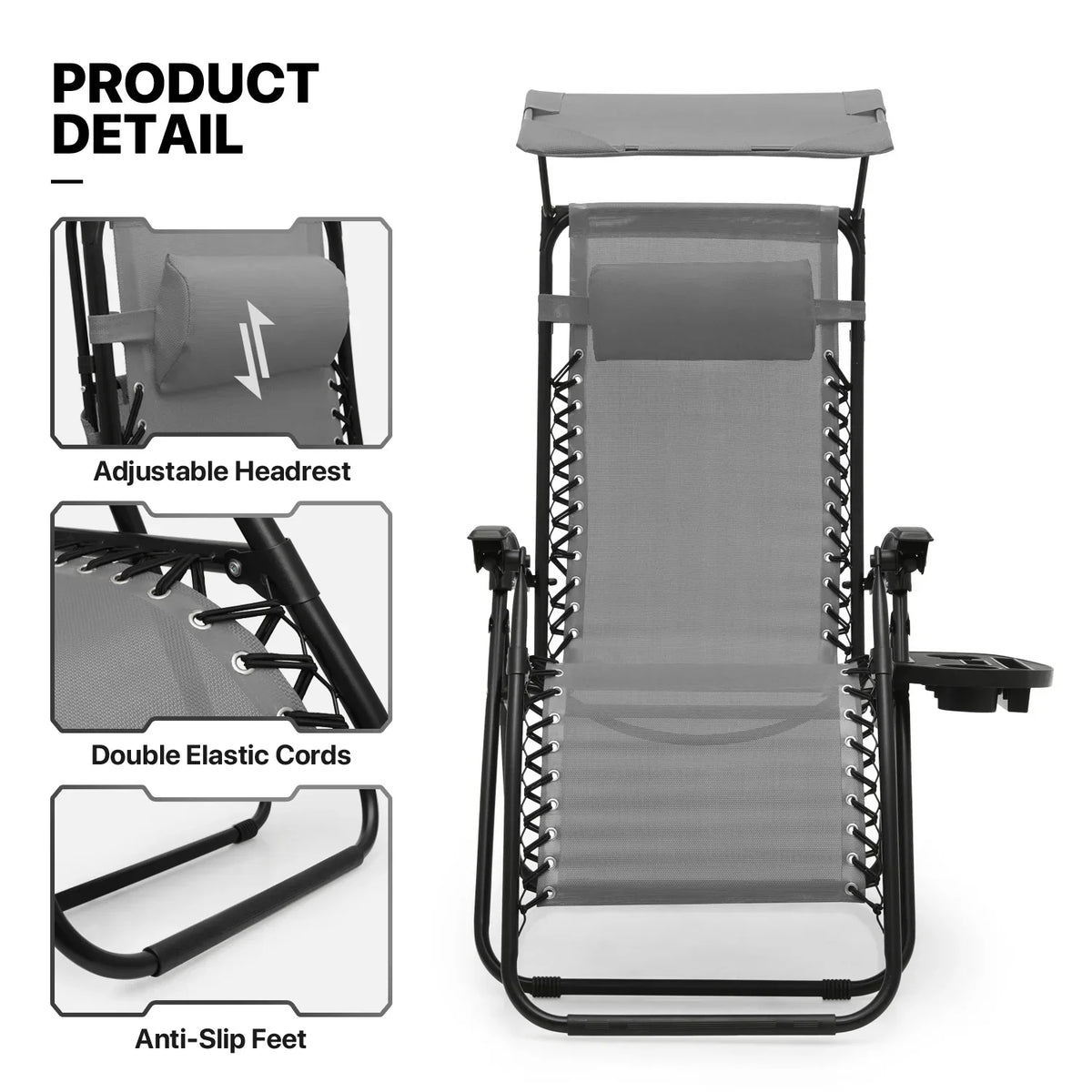 2026 NewMoNiBloom Zero Gravity Chairs Set of 2, Folding Outdoor Patio Beach Recliner with Canopy Shade & Headrest, Black