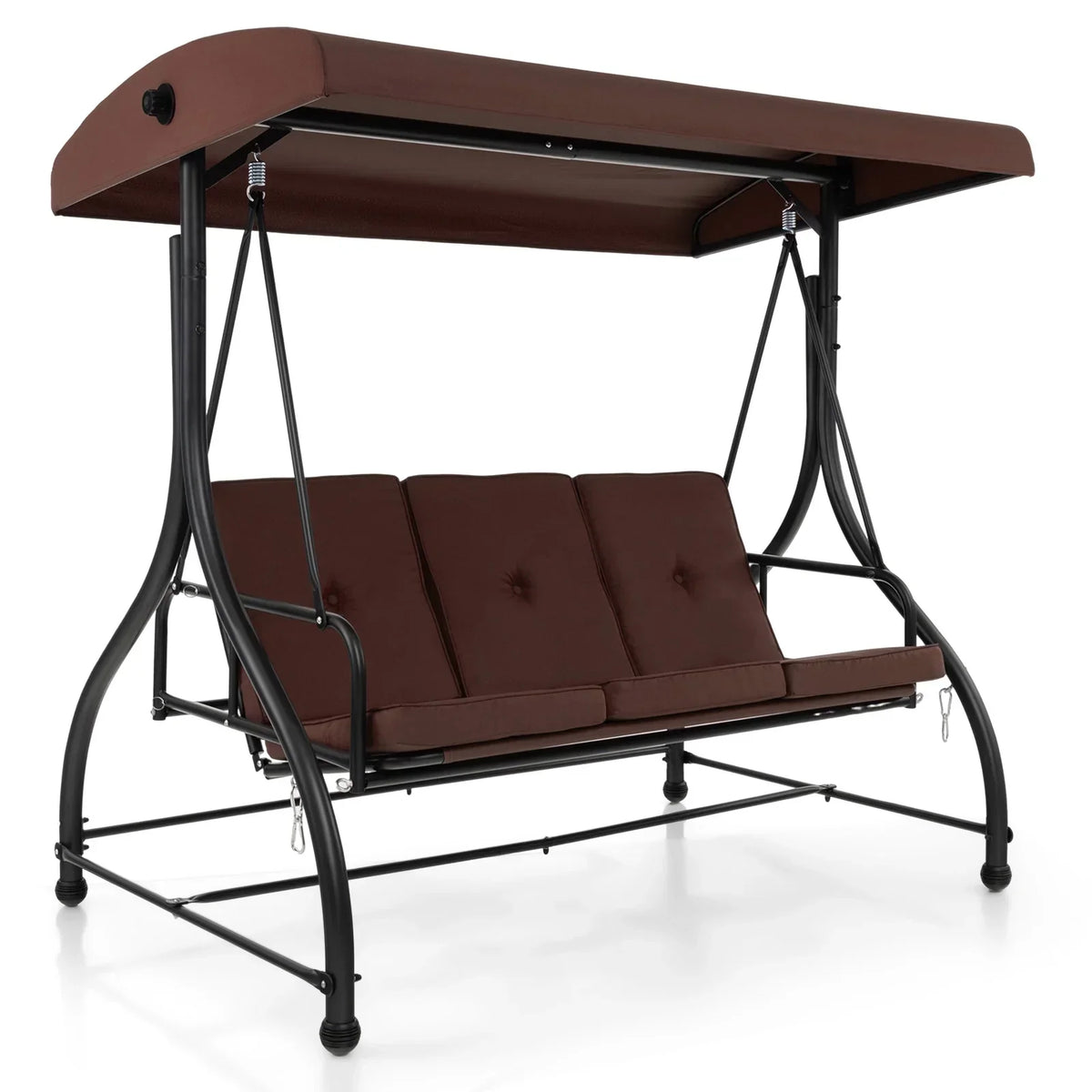 2026 NewCostway 3-Seat Outdoor Converting Patio Swing Glider Adjustable Canopy Porch Swing Black