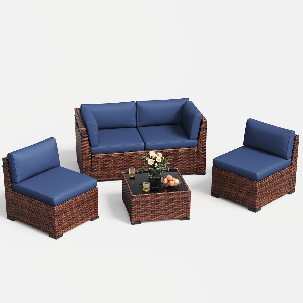 2026 NewELPOSUN 7 Pieces Patio Furniture Set, Outdoor Furniture Sectional Rattan Sofa for Backyard Garden Dark Grey