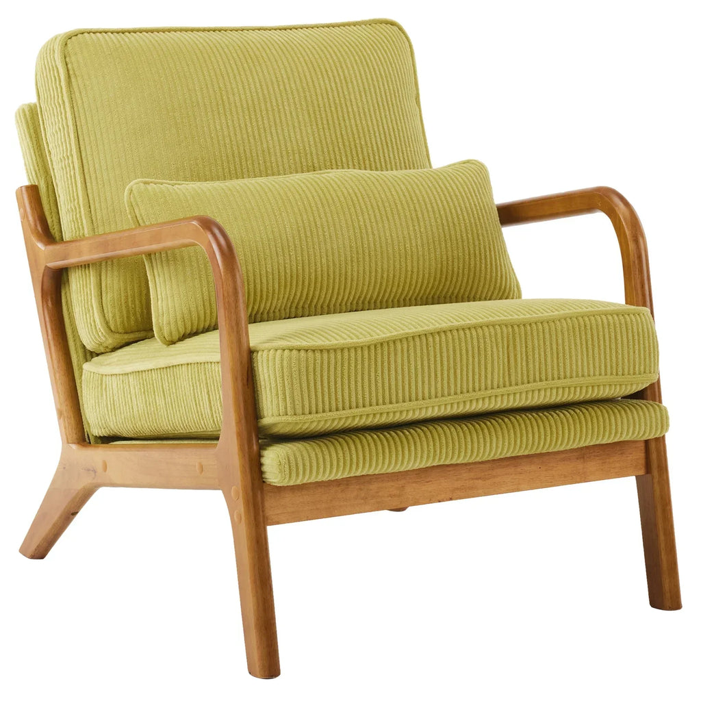2026 NewKtaxon Accent Chair Corduroy Upholstered Armchair, Reading Club Chair with Pillow and Solid Wood Frame for Living Room Bedroom Furniture Off White