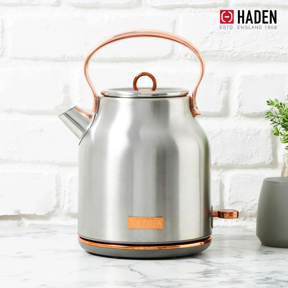 2026 NewHaden Heritage 1500 1.7 Electric Kettle, Matte Black Finish with Copper Accents