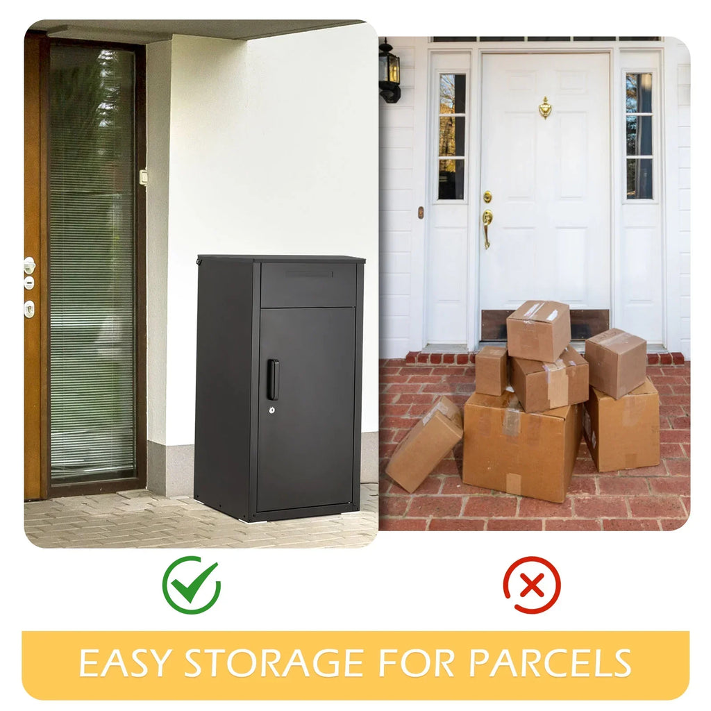 2026 NewAECOJOY Package Delivery Boxes for Outside Parcel Drop Box Outdoor Storage Box Wall Mounted Express Mail Package Delivery Box 17" x 16" x 38.3" Black