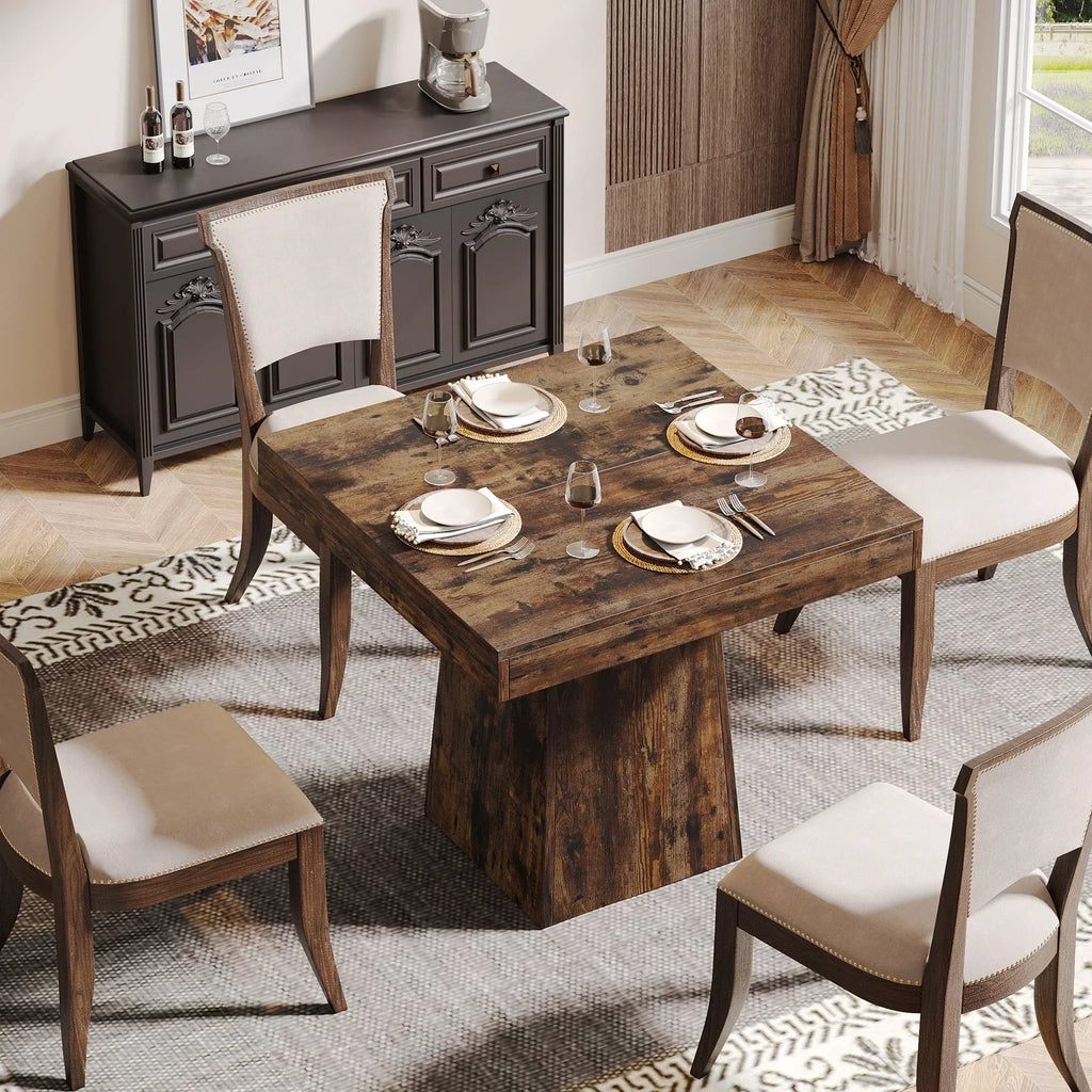 2026 NewTribesigns Square Dining Table for 4, 31.5-Inch Kitchen Table Small Dinner Table with Sturdy Pedestal Base, Farmhouse Dining Room Table for Home Dining Room, Living Room, Kitchen, Vintage Brown