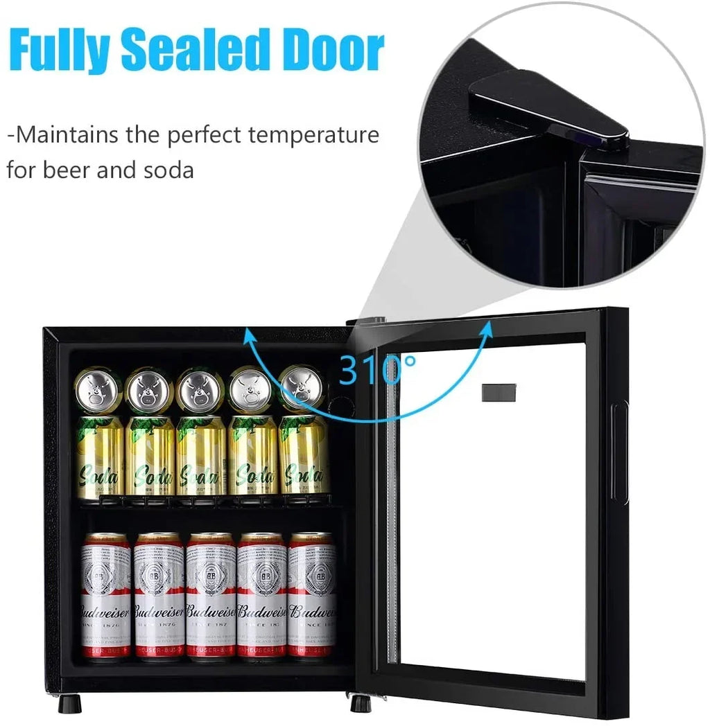 2026 NewWANAI Compact Beverage Refrigerator, 100 Can Capacity, Glass Door, Black Stainless Steel