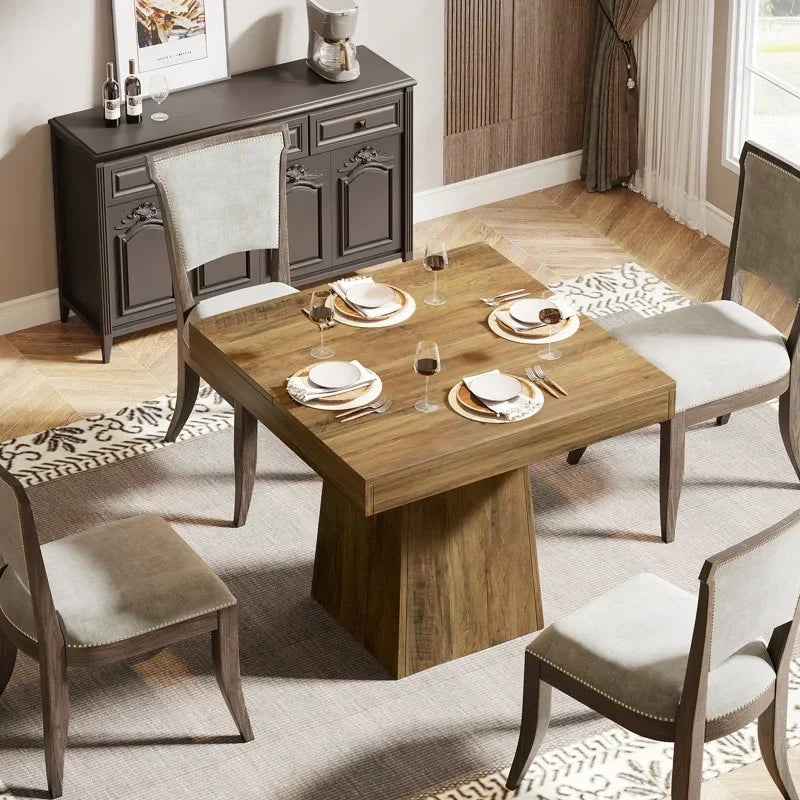 2026 NewTribesigns Square Dining Table for 4, 31.5-Inch Kitchen Table Small Dinner Table with Sturdy Pedestal Base, Farmhouse Dining Room Table for Home Dining Room, Living Room, Kitchen, Vintage Brown
