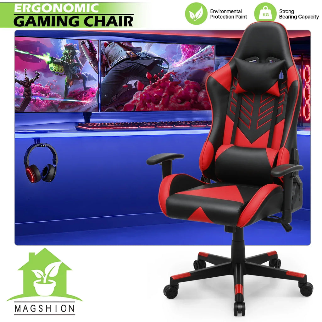 2026 NewMagshion Ergonomic Gaming Chair, Comfortable Gaming Chair, Computer Chair Leather Desk Chair Adjustable Swivel Gaming Office Chair, Blue