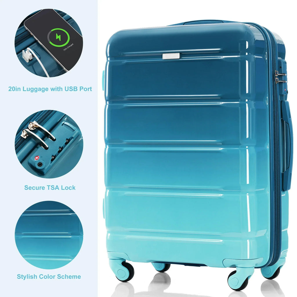 2026 NewPAPROOS 3-Piece Luggage Set (20''/24''/28''), Hardshell Lightweight Suitcase with USB Port and Side Hooks, Travel Luggage with TSA-Lock, Hardside Rolling Luggage for School, Travel, Pink