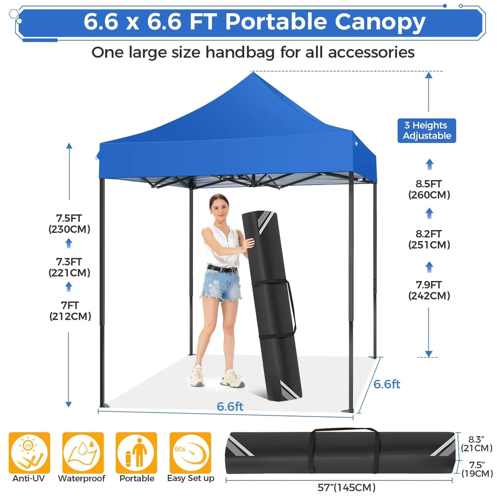 2026 NewSANOPY 6.6 x 6.6 FT Pop Up Canopy Tent, Heavy Duty Canopy Easy Set up All Weather Waterproof Outdoor Canopy Tent for Parties, Beach, Garden, Camping with 1 Handbag, 3 Adjustable Heights, UPF50+