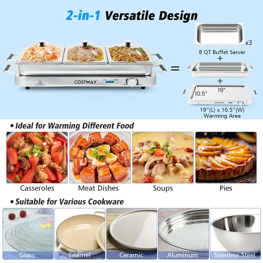 2026 NewCostway Food Warmer Buffet Server 450W Stainless Steel Electric Warming Tray for Parties