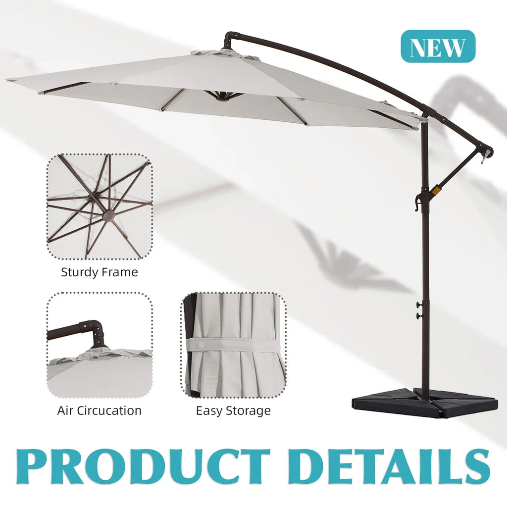 2026 NewJUSTLET 10ft Heavy Duty Patio Hanging Offset Cantilever Patio Umbrella W/ 4-Piece Base Included Included, Beige