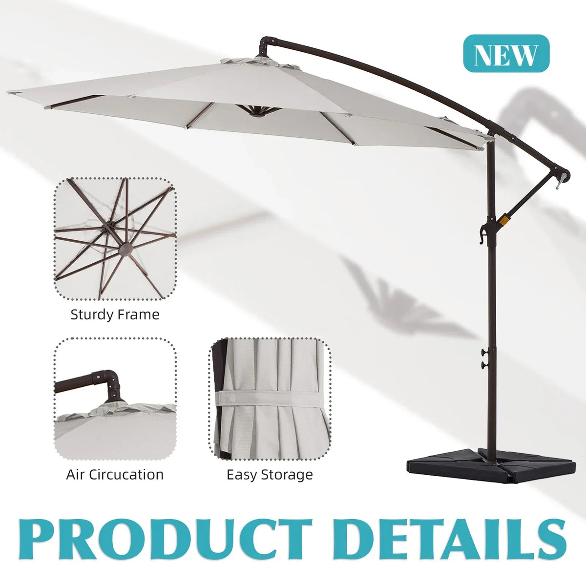 2026 NewJUSTLET 10ft Heavy Duty Patio Hanging Offset Cantilever Patio Umbrella W/ 4-Piece Base Included Included, Beige