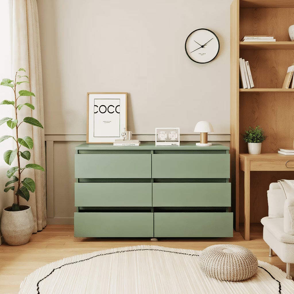 2026 NewKadyn Modern 6 Drawer Dresser Wood Cabinet,Dresser for Bedroom, Kitchen Storage Cabinet with Drawers, Chest of Drawers(Black)