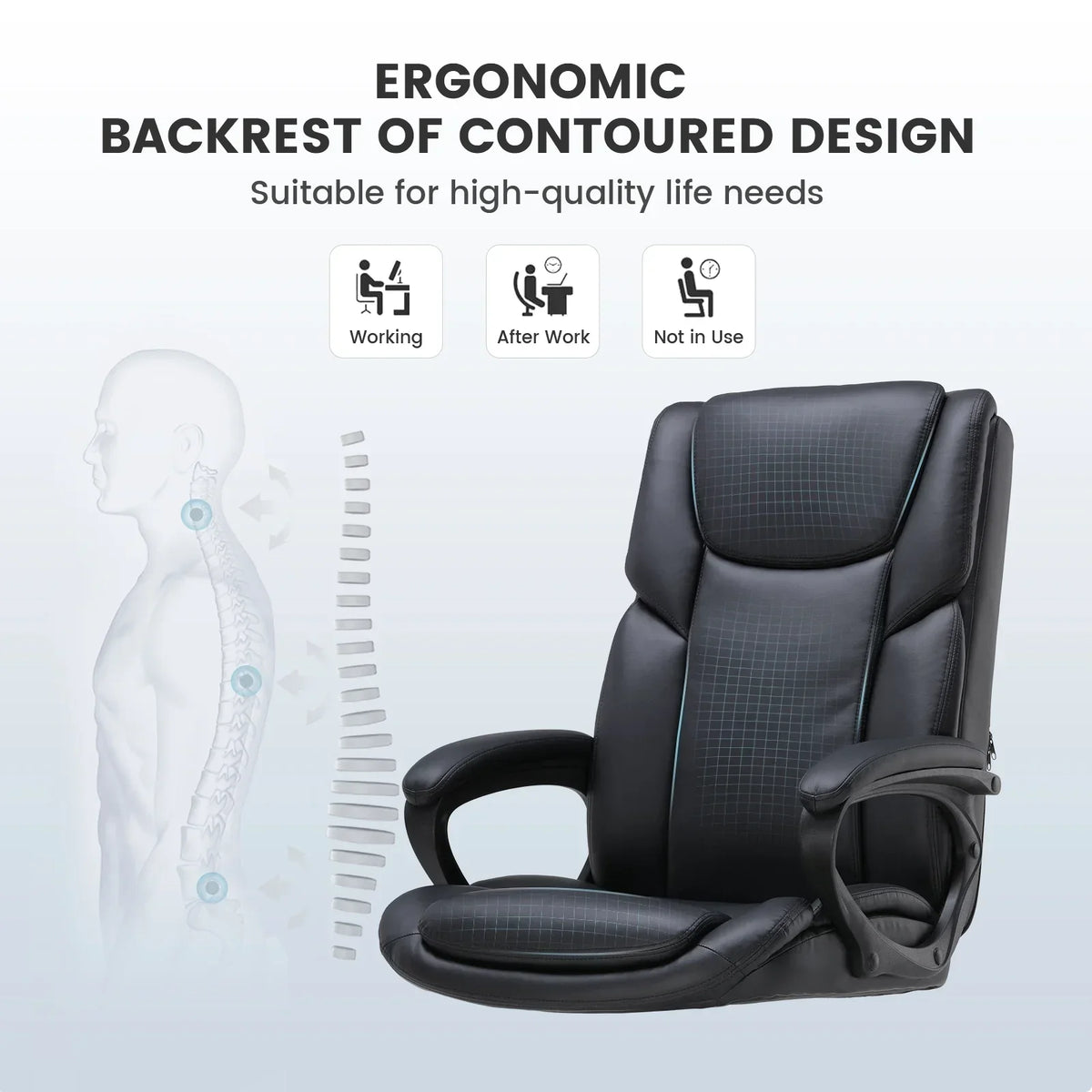 2026 NewMainstays Executive Ergonomic High Back Leather Home Office Desk Chair, Black