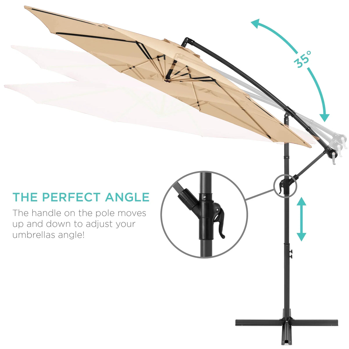 2026 NewBest Choice Products 10ft Offset Hanging Outdoor Market Patio Umbrella w/ Easy Tilt Adjustment - Tan