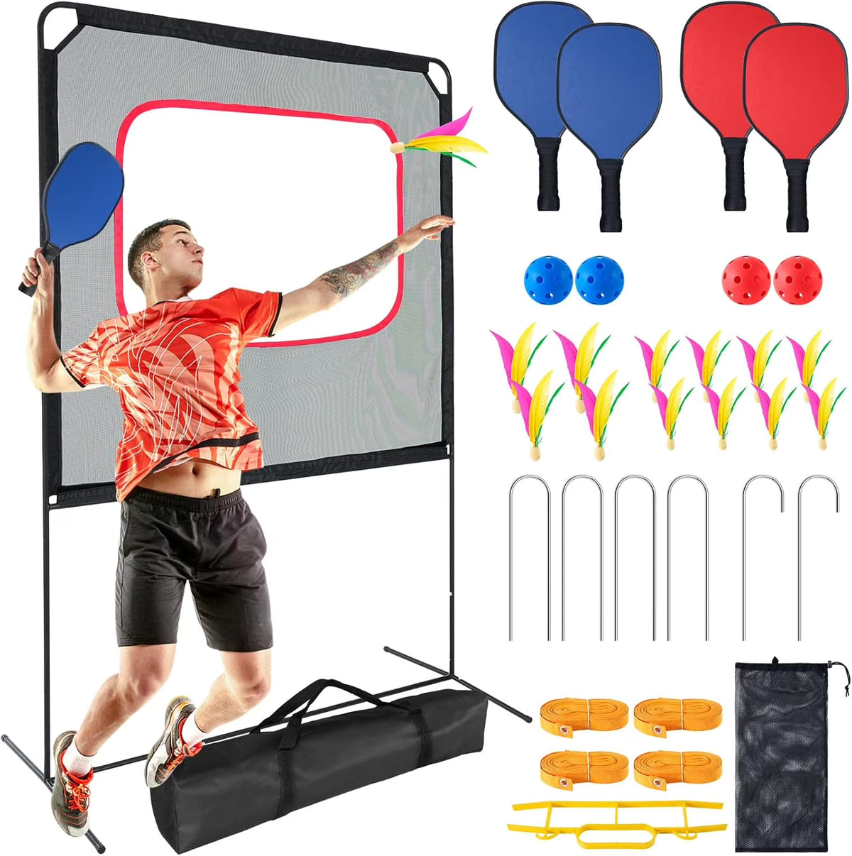 2026 NewSlsy Portable Pickleball with Net, A Racket Game That Combines Pickleball, Badminton, Jianzi, and Tennis, Backyard Games Sport Outdoor Indoor, Fun Games for Kids & Adults