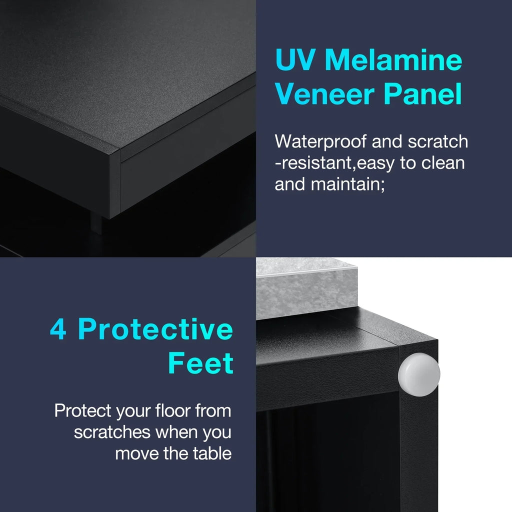 2026 NewHommpa LED Nightstand Wireless Charging Station USB Type C Outlets Bedside Table 3 Drawers Black Night Table Modern Smart Nightstand High Gloss End Side Table for Bedroom Furniture 26.8" Tall