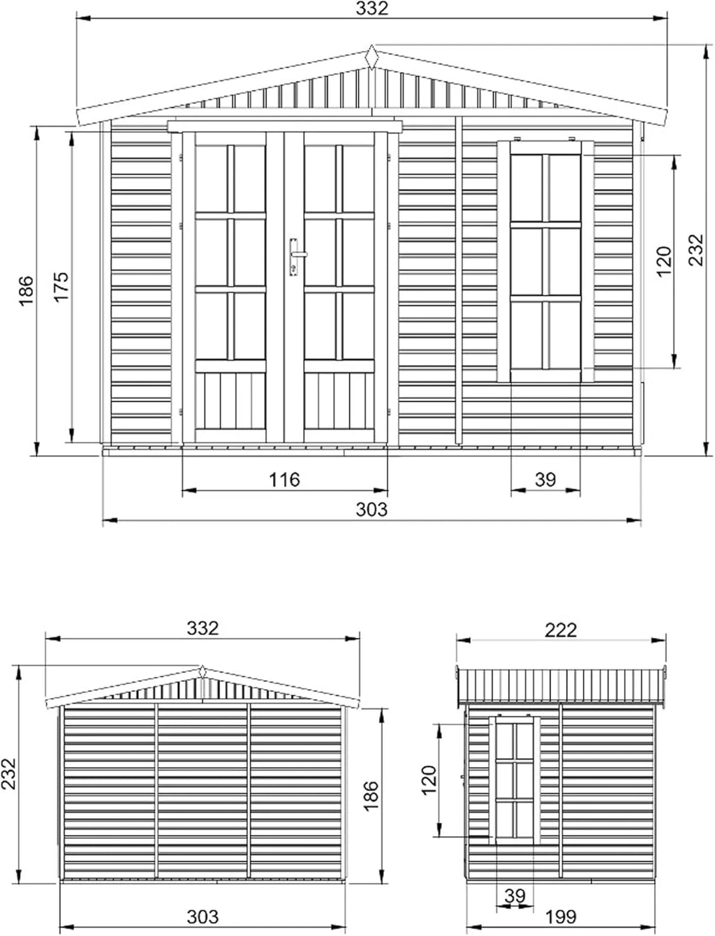 2026 TIMBELA Caseta de jardín de Madera de 6 m2 - Cobertizo Jardin Exterior con Suelo, Ventana, Puerta Doble - Cabaña de jardín para Trabajar en casa - con Tejas bituminosas Verde M334FB H334FBGREEN