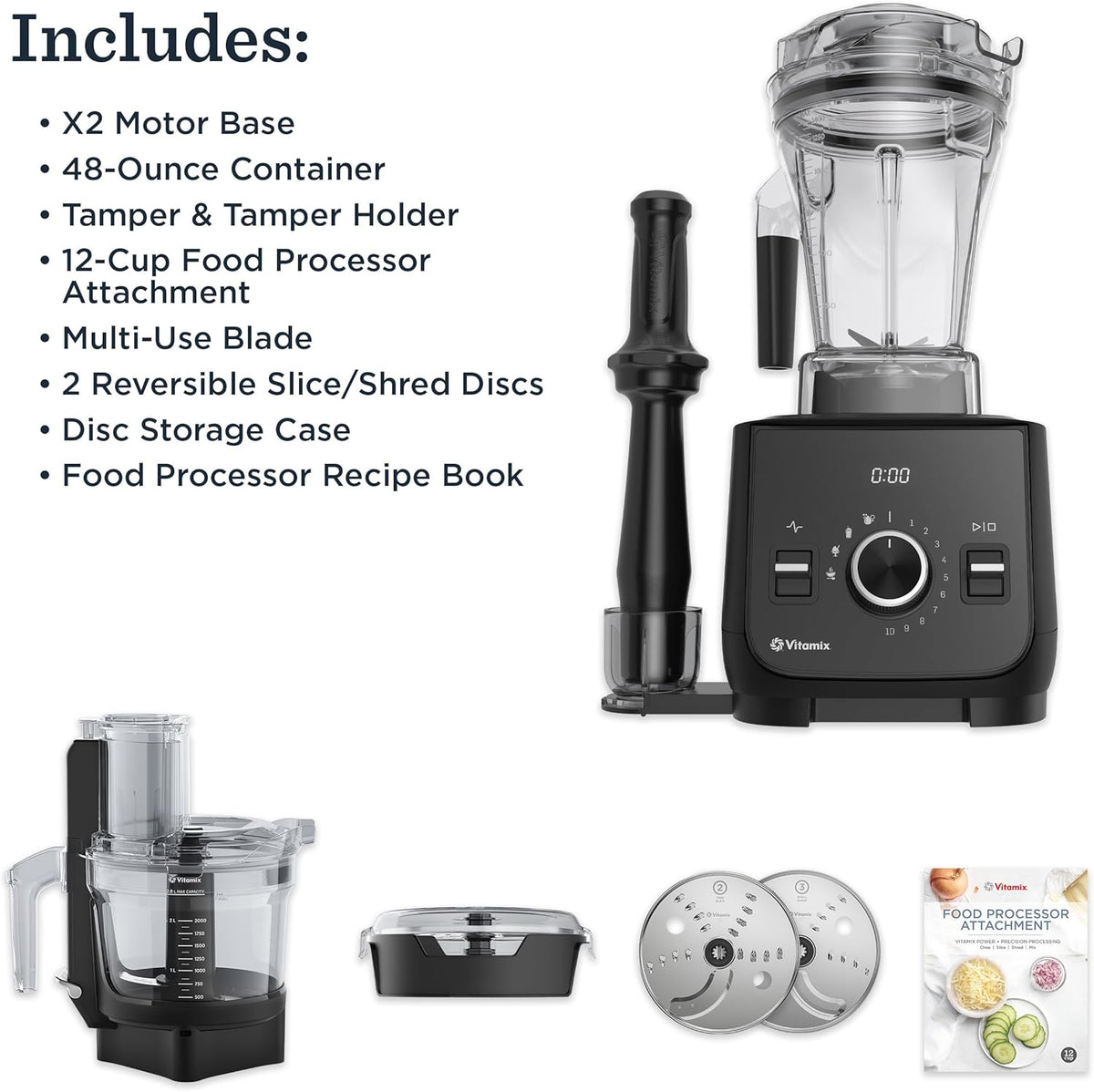 2026 Sistema de cocina Vitamix Ascent X2 SmartPrep con procesador de alimentos, recipiente de 1,4 litros con detección automática, color negro sombra.