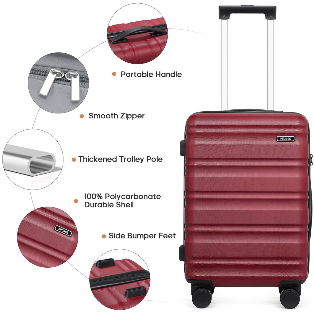 2026 NewMIUSSE Luggage Sets 3 Piece, 20 Inch Carry On Luggage with Wheels, 100% PC Hardshell Suitcase with TSA Lock, Carry On Suitcases Airline Approved With Travel Backpack for Men Women