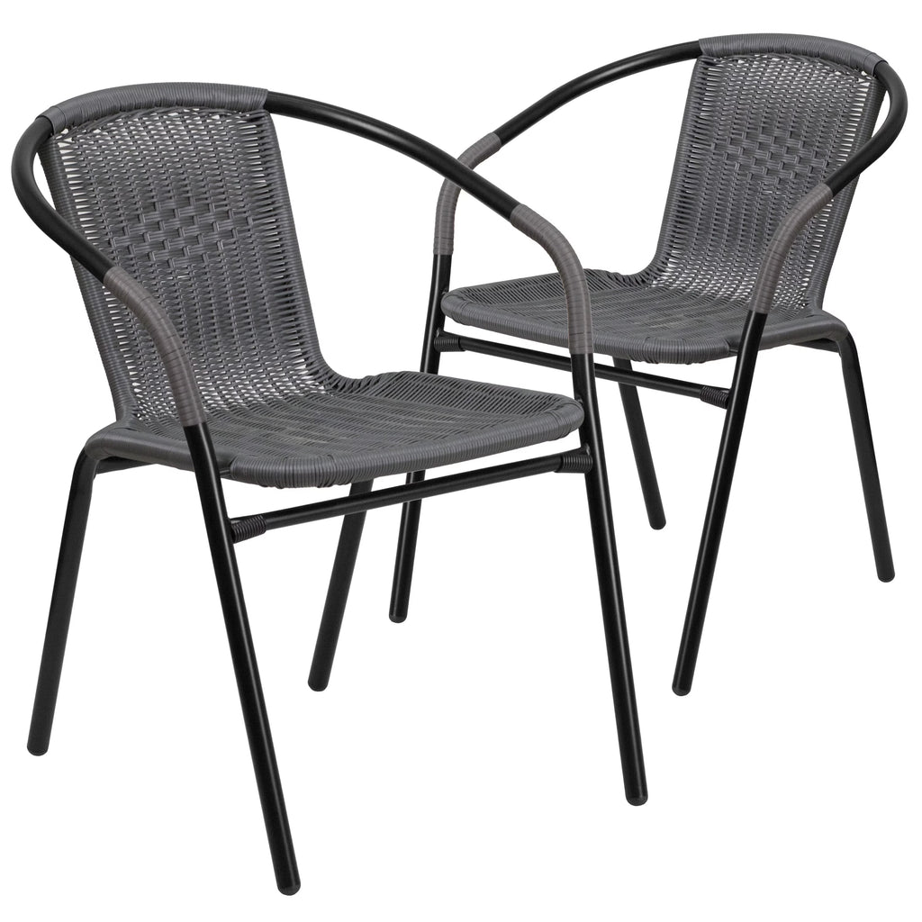 2026 NewEmma + Oliver Indoor/Outdoor Stacking Rattan Restaurant Patio Chairs, Set of 2, Gray