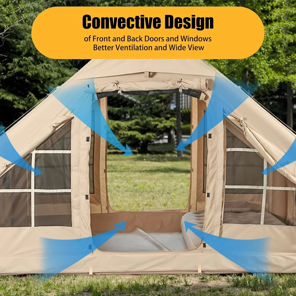 2026 NewInflatable Camping Tents With Hand Pump, Air Glamping Tents, Easy SetupWaterproofand Windproof Blow Up Tent, 4 Seasons Oxford Cabin Tent With esh &ChimneyWindow.
