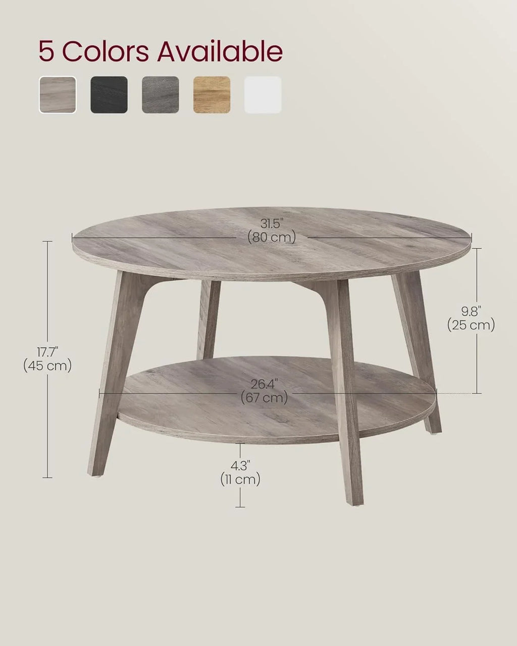 2026 NewVASAGLE Round Coffee Table, 2 Tier Coffee Table with Storage, for Living Room, 31.5 x 17.7 Inches, Easy to Assemble, Honey Brown