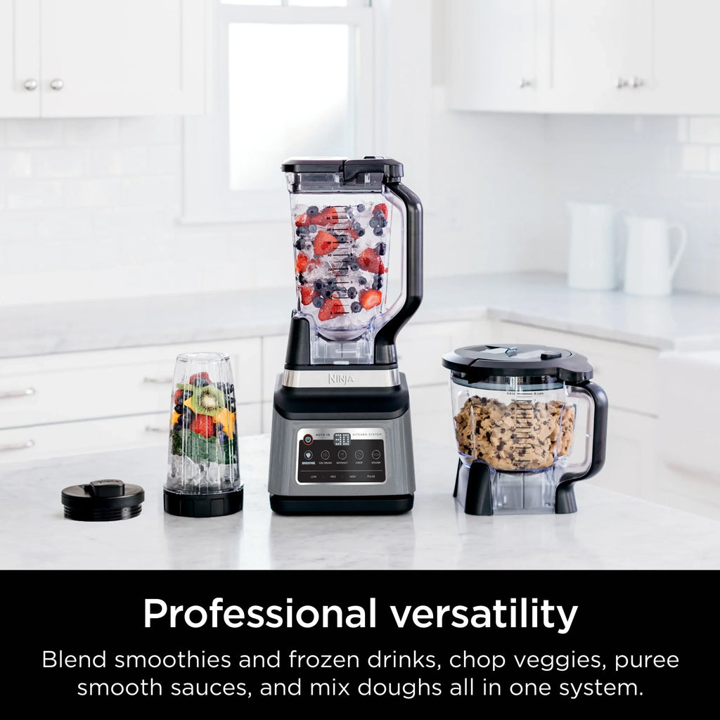 2026 NewNinja Professional Plus Kitchen System, 1400 Watts, 5 Presets for Smoothies, Chopping, Dough with Auto IQ, 72-oz.* Blender Pitcher, 64-oz. Processor Bowl, 24-oz. To-Go Cups, Black, BN800