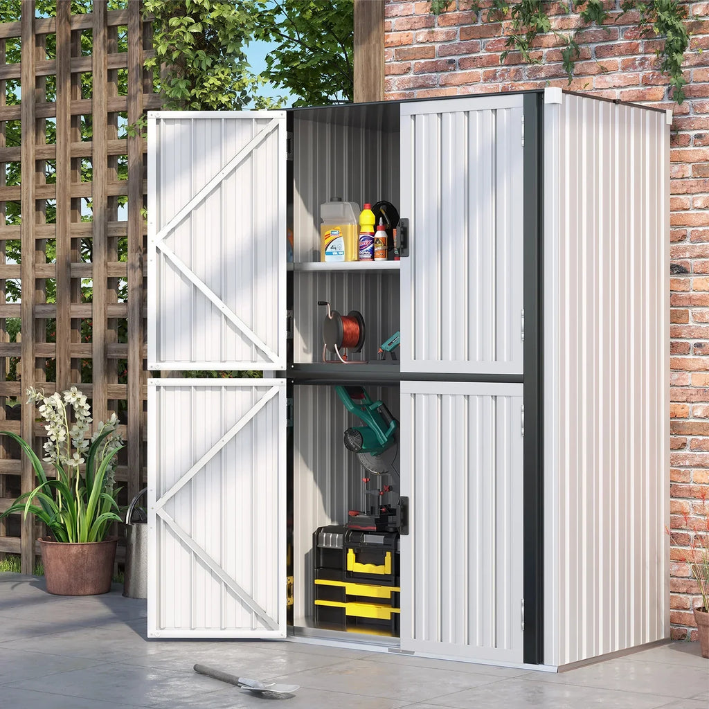 2026 NewAECOJOY Outdoor Storage Cabinet for Garden & Patio, a Metal Organizer with Doors and Shelves in Gray