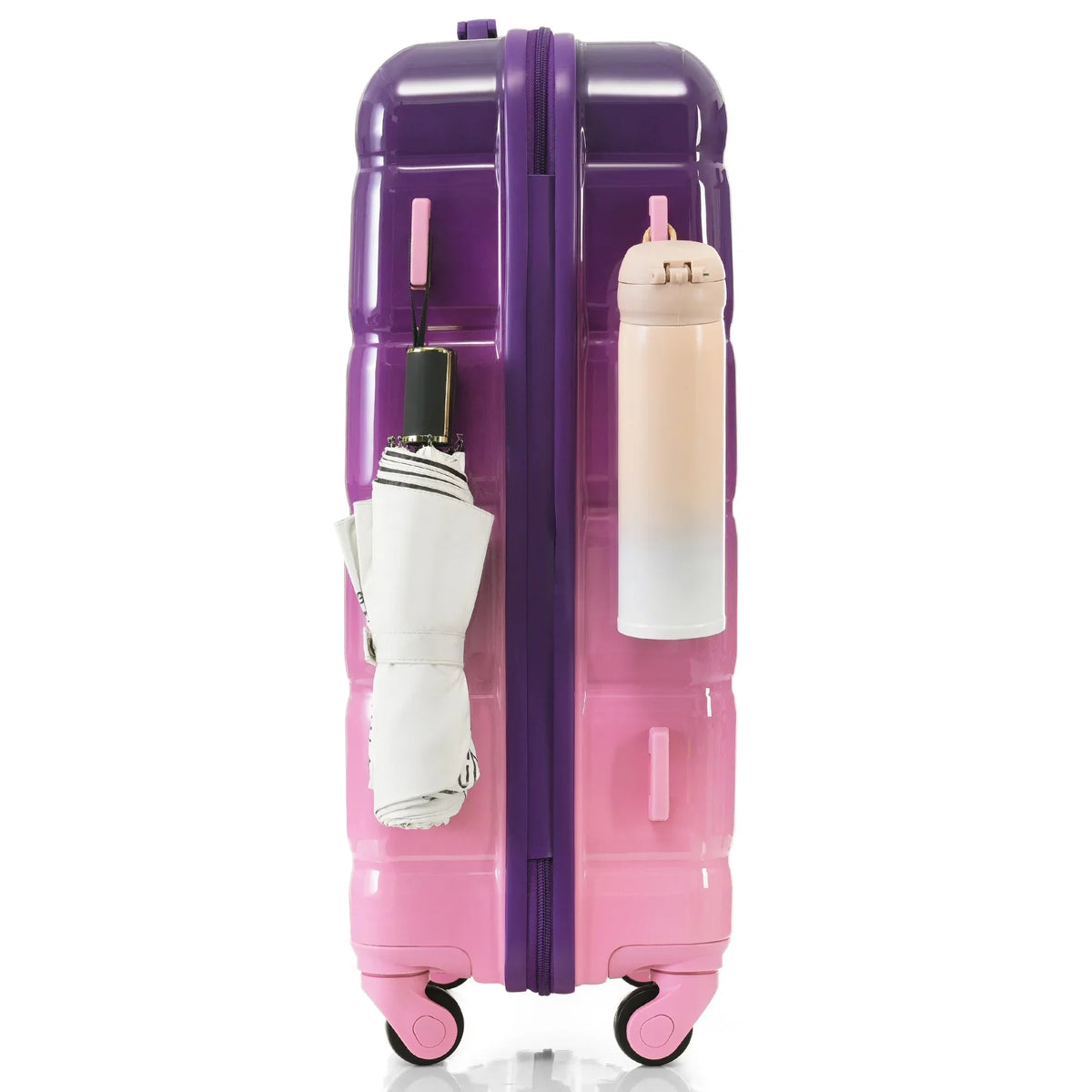 2026 NewPAPROOS 3-Piece Luggage Set (20''/24''/28''), Hardshell Lightweight Suitcase with USB Port and Side Hooks, Travel Luggage with TSA-Lock, Hardside Rolling Luggage for School, Travel, Pink