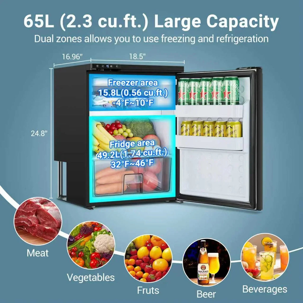 2026 NewBODEGACOOLER 12 Volt Refrigerator, RV Refrigerator APP Control, 65L(2.3cu.ft.) RV Fridge Freezer, Car Refrigerator with Lock, (4a. -46a. ) Travel Compressor Cooler 12/24V DC for Truck, RV, Camping