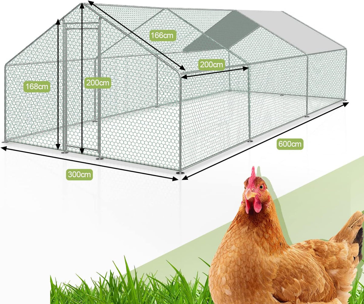 2026 Sonnewelt Corral exterior 3x6x2m Gallinero de acero galvanizado Jaula para animales pequeños Casa de pollos Techo Gallinero avícola con techo parasol y puerta para jaula de mascotas Jaula de pollos Jaula de pájaros Animales pequeños Plantas