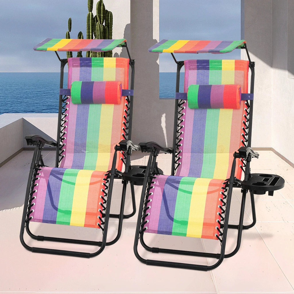 2026 NewMoNiBloom Zero Gravity Chairs Set of 2, Folding Outdoor Patio Beach Recliner with Canopy Shade & Headrest, Black