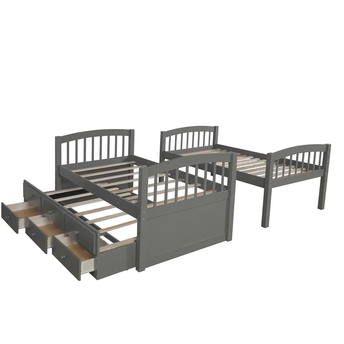 2026 NewTwin-Over-Twin Bunk Bed with 3 Storage Drawers, Twin Bunk Bed Frame with Ladder & Safety Rail, Pinewood Trundle Bunk Bed for Teen Bedroom, Guest Room Furniture, Can be Convertible to 2 Beds, Gray