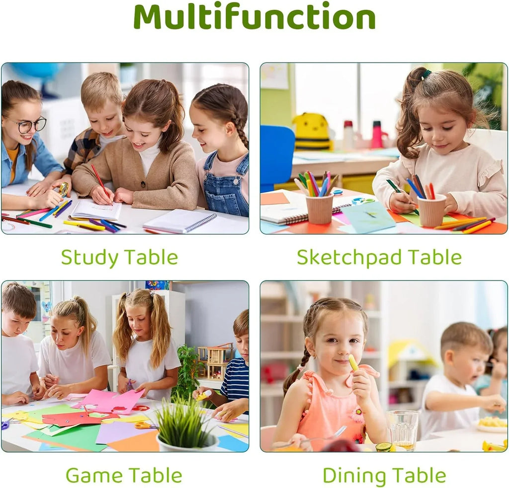 2026 NewArlopu 5 Pcs Kids Table and Chairs Set, Height Adjustable, Toddlers Activity Table & 4 Chairs Set for Study, Grey