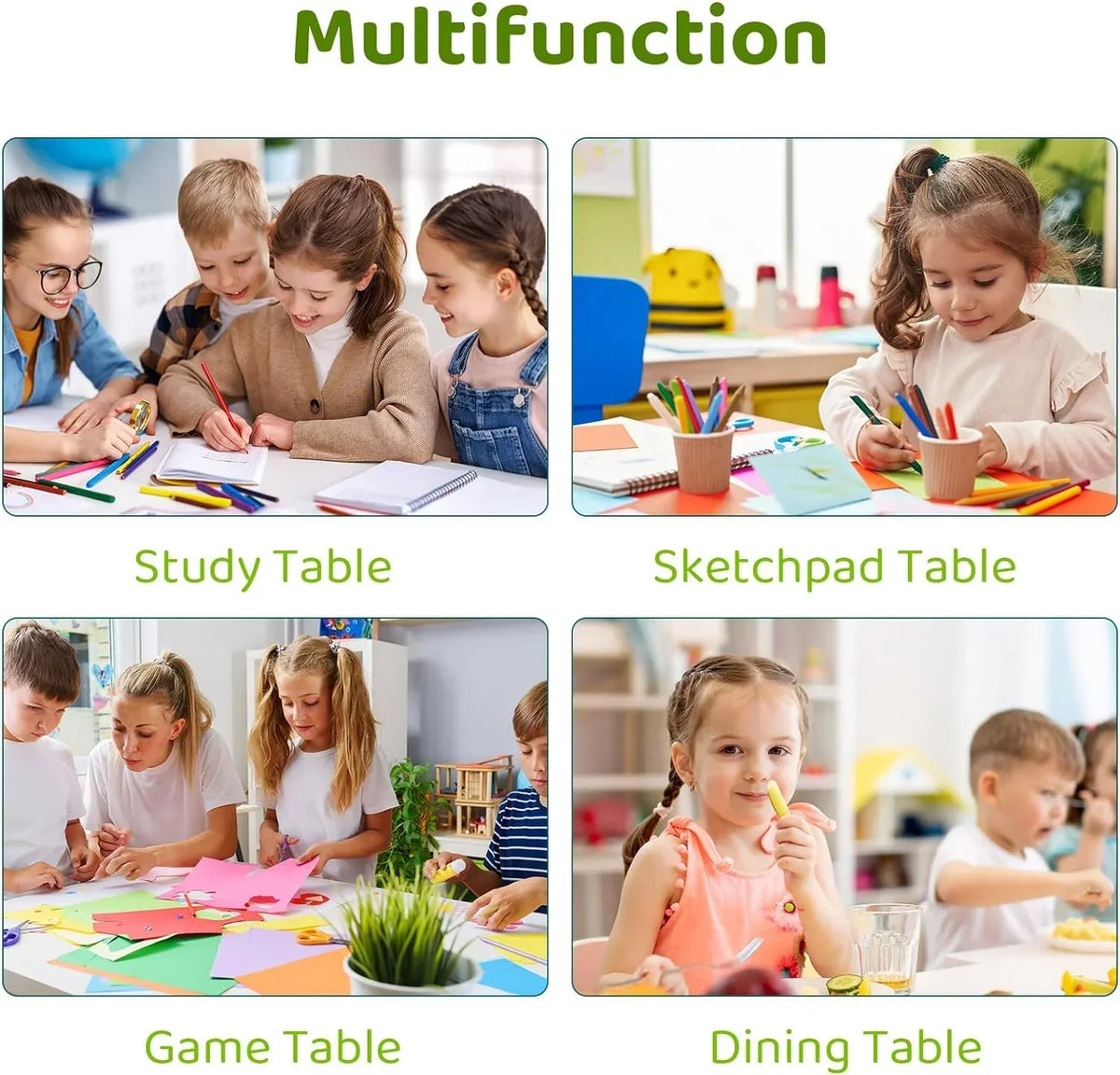 2026 NewArlopu 5 Pcs Kids Table and Chairs Set, Height Adjustable, Toddlers Activity Table & 4 Chairs Set for Study, Grey