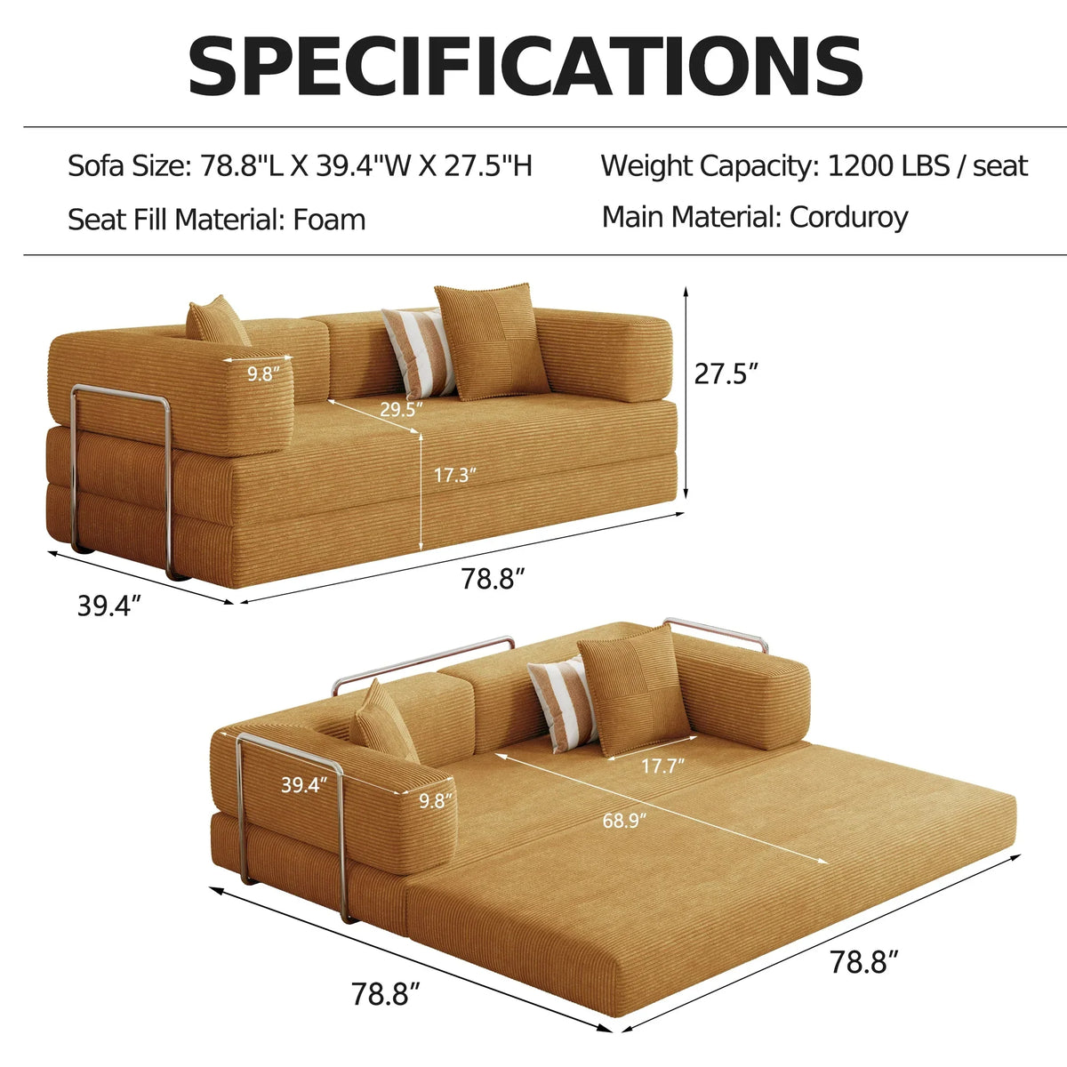 2026 NewConvertible Sleeper Sofa Bed,Compressed Floor Boneless Couch,Modular Modern Corduroy Sofa for Living Room Bedroom -with Fixed-Shape Frame and Support Armrest,Easy Assembly(Green)