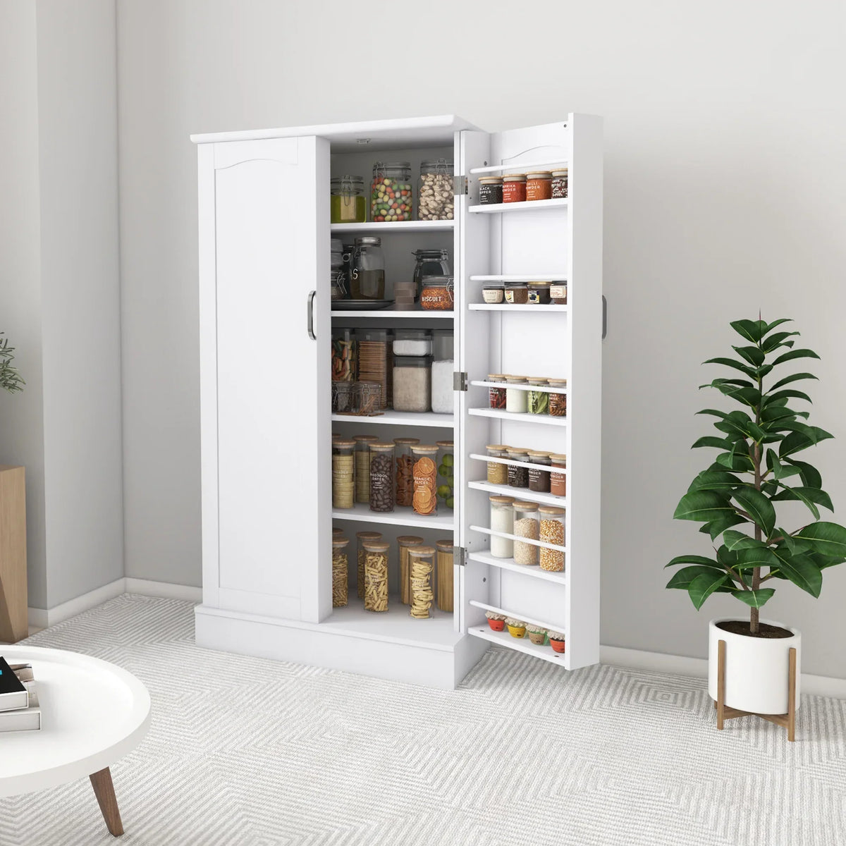 2026 New47 Kitchen Pantry Cabinet, White Buffet Cupboards Sideboard with Doors & Adjustable Shelves, Kitchen