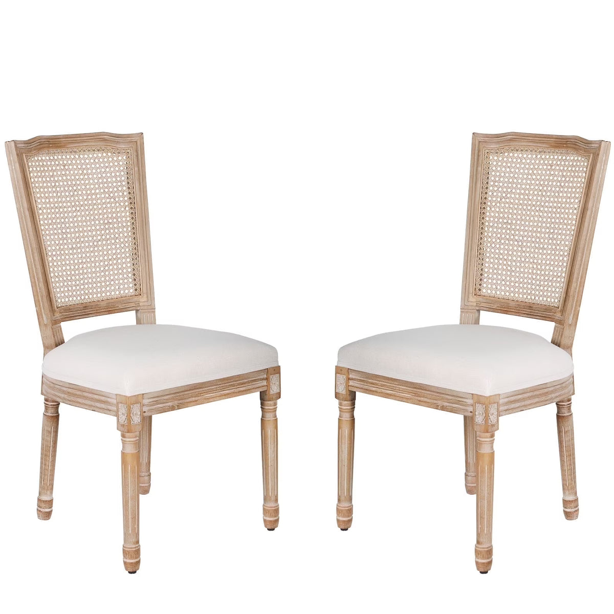 2026 NewFrench Dining Chairs Set of 2 Beige Natural Fabric Round Back with Solid Wood Legs and Frame for Bedroom Dining Room Kitchen
