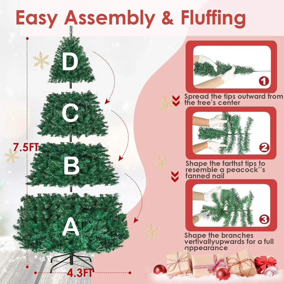 2026 NewVebreda 6FT Pre-Lit Artificial Christmas Tree with 300 Warm White LED Lights, Hinged Branch Design, Eco-Friendly PVC Needles & Foldable Metal Stand for Home, Office & Holiday D"cor
