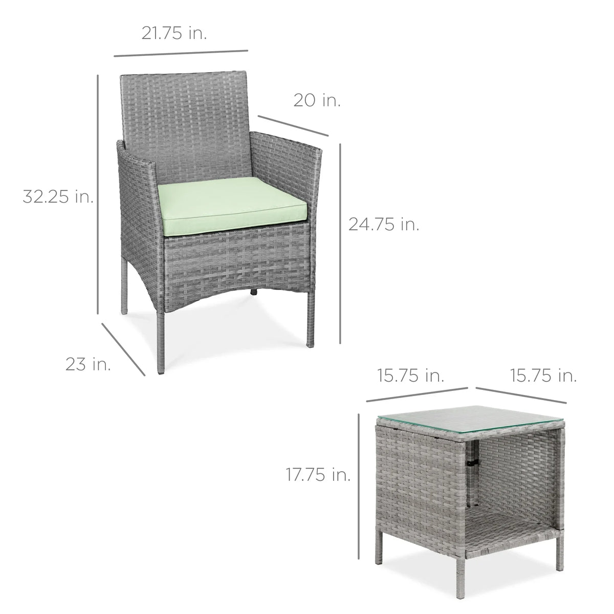 2026 NewBest Choice Products 3-Piece Outdoor Wicker Conversation Patio Bistro Set, w/ 2 Chairs, Table - Gray/Navy