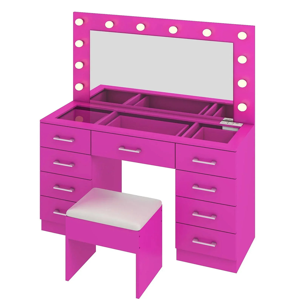 2026 NewKtaxon Large Makeup Vanity, Vanity Table Set w/ Visible Glass Top w/ Charging Station, White