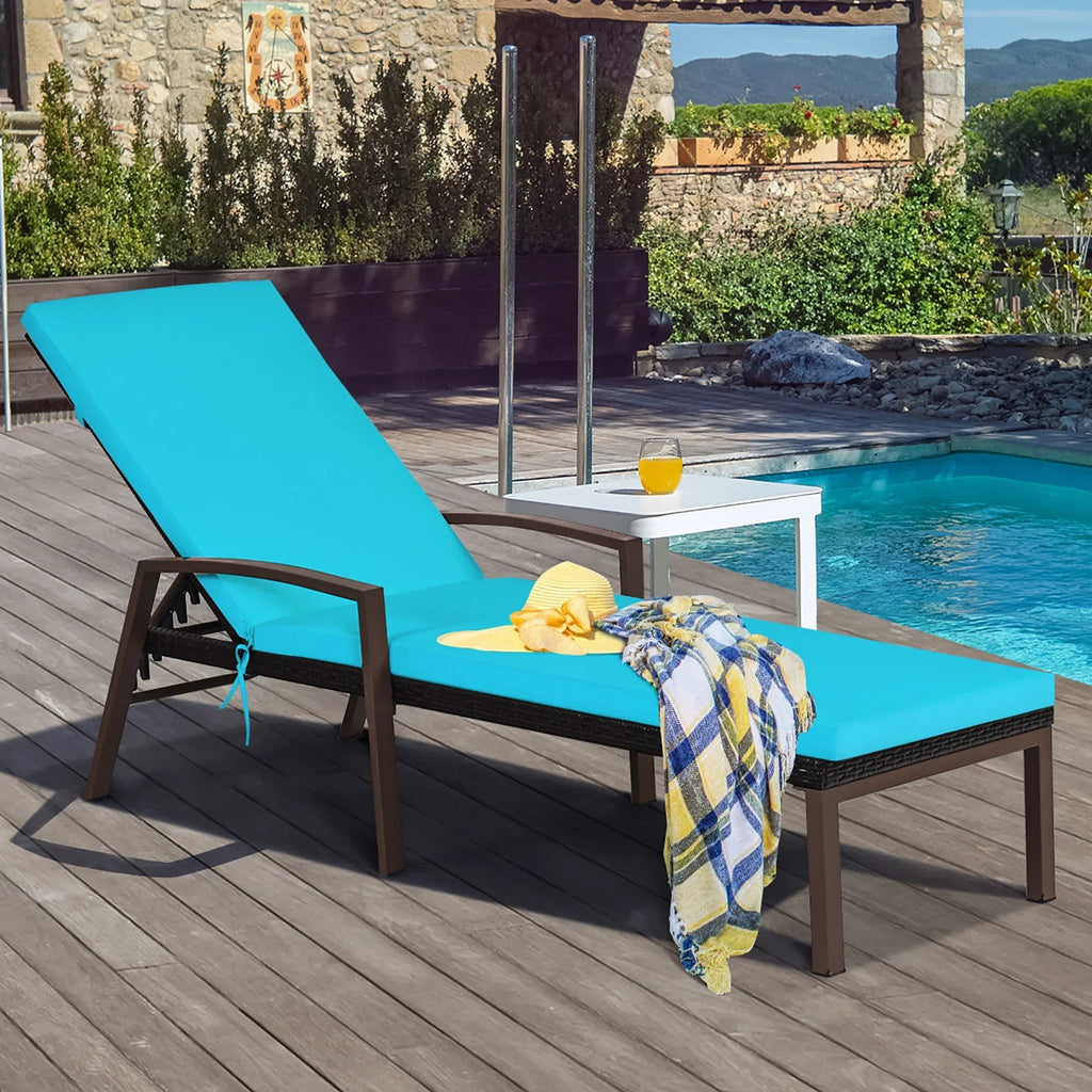 2026 NewCostway 2PCS Patio Rattan Lounge Chair Chaise Recliner Back Adjustable Cushioned Red